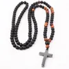 Collares colgantes Diseño de alta calidad Piedra natural Matte Onyx Beads Hematite Cross Charm Collar para menspendientes