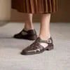 Обувь платье Famale ретро натуральные кожаные сандалии женской обуви круглый носок с низким содержанием каблуки летний повседневный офис леди женщина 220318