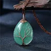 Nieuwe stijl Wire Wrapped Tree of Life Natural Aventurine Gemstone Teardrop Hanger Ketting Hand Gemaakt Genezing Crystal Chakra Sieraden voor Meisje