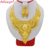 Adixyn Gold Color Brass India Fashion Necklace Earrings Jewelry Set for Women Girls African Ethiopian Dubai Parts N10087259T