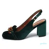 Moda-verde Slingbacks Lady Dress Shoes Fashion Designer Frangia Velluto Tacco alto e grosso Pompe da donna