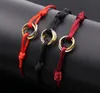 Moda donna amante braccialetto fatto a mano rosso nero corda braccialetto catena fascino titanio acciaio inossidabile tre cerchi bracciali per ragazze regalo