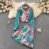 Work Dresses Spring Autumn Women Two Piece Set Elegant Floral Print Long Sleeve Shirt And High Waist Mini Pleated Skirt Suit Fashion Clothes