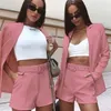 2022 Kobiety Dwuczęściowe spodnie Set Suit Blazer Outfits Autumn Fashion Down Down Blazer Płaszcz i spodenki z paskiem 3xl