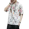 Men's Tops Tees Summer Print Short Sleeve With Hooded T Shirt Men Hip Hop Streetwear Sports Wear T Shirts M-5XL