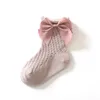 5 kleuren Spaanse peuter Big Ribbon Bow Mid Tube Socks Kids Hollow Out Summer Ademende Baby Girl Princess Socks