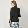 W050 Feature Crop Blazer zakelijke bijeenkomst Lente femmelondon Kwaliteit Europees Ontwerp PU lederen kraag Slank Zwart OL Formeel Classi195P