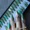 SALON GREEN GREEN STILETTO PERNOS FALSO DIY GLITTER GLITTER FALSE FALTO COMPLETO COMPLETO Pressione na caixa personalizada 24pcs 220725