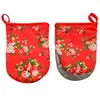 Mini Oven Mitts 2 Pack 14 x 19cm - Handle Hot Kitchen Items Safely- silver nsulated Pockets red flower