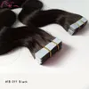 Remy Human Tape In Hair Extensions Body Wave Noir Femmes Peau Trame Extension de Cheveux Indien Brésilien Vierge Cheveux Couleur Naturelle Brun Blond 100g