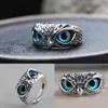Mode uil ring vintage man en vrouwen legering blauwe ogen uilen ringen veelzijdige Argent verstelbare creatiening ring