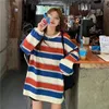 Autumn Hoodies randiga överdimensionerade sweatshirt kvinnor harajuku tröjor koreanska modepar som matchar långärmad toppar streetwear 220816