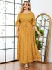 Plus -klänningar Summerklänning 2022 Kvinnor O Neck Half Sleeve Printing High midja Casual Yellow Maxi Long ClothingPlus