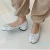 Moda-designer de couro dividido de dedão redonda sapatos de salto baixo mulheres primavera outono bowknot