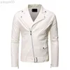 2022 Мужчина Slim Fit White Leather Jackets склоны на молнии мотоциклетные куртки New Men Runaway Moto Biker Кожаные куртки L220801