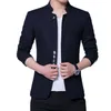 Men Fashion Stand Collar Slim Fit Chinese High Quality Blends Suit Jacket / Male Casual Trend Large Size Wool Blazer Coat 220514