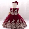 Lace Bowknot Girl Dresses Gold Thread Embroidery Tutu Princess Dress Kids Wedding en Birthday Party 56My T2