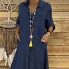 Sıradan elbiseler bahar yaz kadınlar elbise 2022 Katı Dönüş Pocket Cep Uzun Kollu Parti Dresscasual