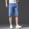 Летний бренд растяжки тонкие высокое качество хлопчатобумажные джинсовые джинсы мужчины длина колена мягкий светло-голубой повседневные шорты плюс размер 28-220318