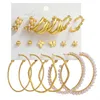 Hoop & Huggie Fashion Vintage Pearl Metal Earrings Set For Women Geometirc Gold Drop Brincos 2022 Trend Jewelry Gift PartyHoop