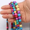 Autre Pierre Naturelle Multicolore Lave Volcanique Perlé Forme Ronde Perle Lâche Pour La Fabrication De Bijoux DIY Collier Bracelet AccessoiresAutre Edwi22