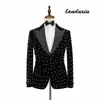 بدلات الرجال Blazers Black White Polka Dots Velvet Men Costume Homme Groom Tuxedos Wedding Slim Fit Party Blazer Landuxiu269H