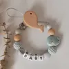 Animal Beech Wood Pacificier Clips Chaîne en plastique Perles de silicone Baby Baby Minmy Clip Lae Lash