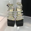 2022 Kobiety Summer Sexy High Platform Chunky Obcing Sandal Ladies Otwarty palca Bling Crystal Kids Pasp Party Wedding Buty