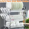 2-3 Tiers Dish Drying Rack Kitchen Washing Holder Basket Plated Iron Kitchen Knife Sink Dish Drainer Drying Rack Organizer Shelf T227z