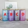 16oz Sublimation Glitter Beer Can 4 Color Clear Glass With Wooden Lids&Plastic Straws 500ml White Blank Water Bottles DIY Heat Transfer Wine Tumblers A12