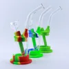 8.5'' LED Silicone Bong Hookah Thick Smoking Glass Water Pipes Non Fading Glow in the dark Colorful Shisha Dab Rig Bubbler Bongs With gift box