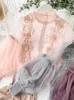 Höst Kvinnor Mesh Tops Fashion Sexy Sheer Lace Blouse Lantern Sleeve 3D Floral Blusar Elegant Top Blusas Femininas 220407