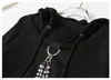 Kvinnor Crop Hoodies Diamonds Chain Thick High Street Pullover Hooded Sweatshirt Tracksuit T220726