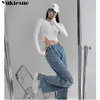 Wiosna 2022 damska moda mody wysokiej talii damskie dżinsy na nogi workowate kobieta dżinsy capris proste spodnie dżinsowe dżinsy spodnie T220728