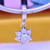 925 Sterling Silver Sparkling Pet Paw Print Dangle Charm Bead Fits Pandora Style Bracelet