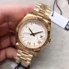 Relógios masculinos mecânicos automáticos externos com mostrador branco de 40 mm com moldura canelada fixa e pulseira de aço inoxidável dourado