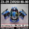 Набор для корпуса для Kawasaki Ninja ZX 2R 2 R R250 ZXR 250 ZX2R ZXR250 1989 1990 Bodywork 8DH.17 ZX-2R ZXR-250 89-98 ZX-R250 ZX2 R 89 90 Faircycle Fairing Blue Black Black