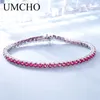 UMCHO Rich Color criou uma pulseira rubi para mulheres 925 jóias de prata esterlina janeiro birthstone wedding romântico jóias finas j190612