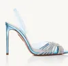 Topp eleganta sommarmärken Gatsby Sandals Shoes Pointed Toe Slingback Pumpar Crystal Swirls PVC Toecaps High Heels Dress Party Wedding EU35-43
