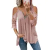 Zomer Mode Effen Kleur Casual Top Dames Sexy Low-Cut V-hals Zipper Stiksels Kant Mid-Mouw Plus Size T-shirt Dames 220402