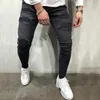 Jeans masculinos homens rasgados preto lavado estilo de rua magro lápis masculino elegante hip hop buracos remendos angustiados jogging denim