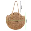 Kvinnor Stor kapacitet Shopper Bag Round Zipper Handväska Sommar Fashion Woven Totes Beach Bag Girls