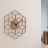 壁掛け時計現代の六角形の竹木石クォーツの家の装飾電池運転ジオメトリ大時計サイレントギフトベッドルームオフィス