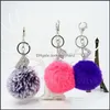 Key Rings J￳ias J￳ias fofas anel de pompom Lady Faux Rabbit Fur Ball Keychains Crystal A-Z Alphabet Letters Keyfobs Holder Acces DHTMO