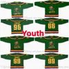 Молодежные дети Mighty Ducks Movie Hockey Jersey #96 Charlie Conway #99 Adam Banks #66 Gordon Bombay Jerseys Сшитые зеленые