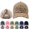 Multicolor Leopard Print Mesh Breathable Ponytail Hat Visor Hat Baseball Cap Sun Hat Adjustable Hats For WomenXDJ226