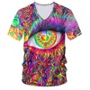 Mens Custom 3D Printing Color Pattern Leaves Eyes Vneck Oversized Graphic Tee Chinese Factory Direct Supply Drop 220623