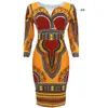 Casual Dresses African Ladies Elegant Wrist High midja V Neck Vintage for Work Office Fashion Slim Vestidos Dress Midi 2022 888