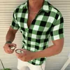 Мужская приталенная рубашка с клетчатым принтом и лацканами, модный кардиган на молнии, футболка с коротким рукавом 220505