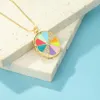 Collar de aceite colorido geométrico creativo con incrustaciones de circonio, colgante de flor de costura, collar de mujer de oro chapado en cobre